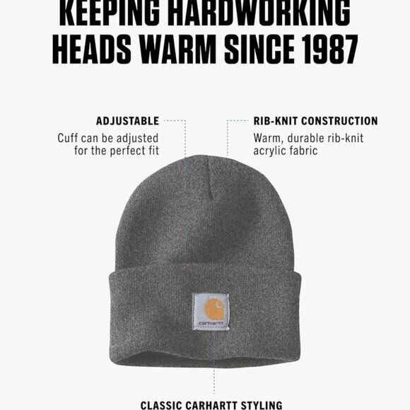 Carhartt Men's Knit Cuffed Beanie, Coal Heather, One Size - Picture 2 of 6
